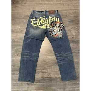 Ed Hardy x Christian Audigier Embroidered Skull Eagle Denim Jeans - Size 32x34